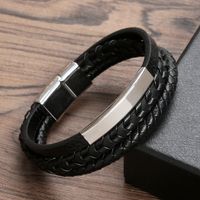 Classical Luxurious Color Block Stainless Steel Pu Leather Alloy Braid Men's Bangle main image 3