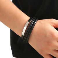 Classical Luxurious Color Block Stainless Steel Pu Leather Alloy Braid Men's Bangle main image 2