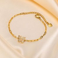 Copper Gold Plated Simple Style Star Butterfly Heart Shape Zircon Bracelets main image 4