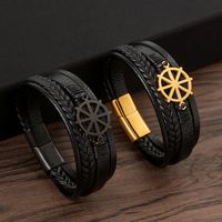 Glam Classical Luxurious Rudder Stainless Steel Pu Leather Handmade Men's Bracelets Bangle main image 6