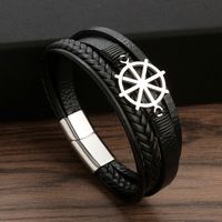 Glam Classical Luxurious Rudder Stainless Steel Pu Leather Handmade Men's Bracelets Bangle main image 4