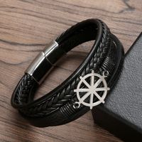 Glam Classical Luxurious Rudder Stainless Steel Pu Leather Handmade Men's Bracelets Bangle main image 2