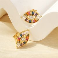 1 Pair Elegant Shiny Devil's Eye Plating Inlay Copper Zircon 18k Gold Plated Ear Studs main image 4