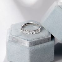 Simple Style Solid Color Sterling Silver Inlay Moissanite White Gold Plated Open Rings main image 9