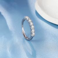 Simple Style Solid Color Sterling Silver Inlay Moissanite White Gold Plated Open Rings main image 1