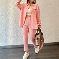 Women's Casual Simple Style Solid Color Polyester Pocket Button Pants Sets main image 1