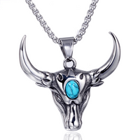 Vintage Style Cool Style Bull Head Alloy Inlay Turquoise Men's Pendant Necklace main image 3
