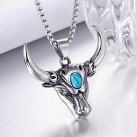 Vintage Style Cool Style Bull Head Alloy Inlay Turquoise Men's Pendant Necklace sku image 1