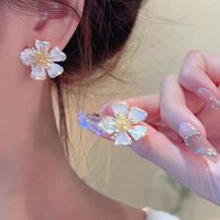1 Paar Süss Herzform Blume Inlay Metall Künstliche Perlen Künstlicher Diamant Ohrringe main image 3