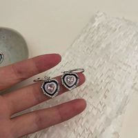 1 Paar Süss Herzform Blume Inlay Metall Künstliche Perlen Künstlicher Diamant Ohrringe sku image 8