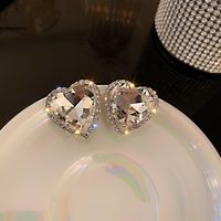 1 Pair Sweet Heart Shape Flower Inlay Metal Artificial Pearls Artificial Diamond Earrings sku image 9