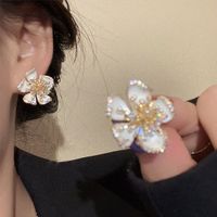 1 Pair Sweet Heart Shape Flower Inlay Metal Artificial Pearls Artificial Diamond Earrings sku image 21