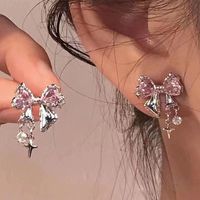 1 Pair Sweet Heart Shape Flower Inlay Metal Artificial Pearls Artificial Diamond Earrings sku image 1