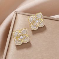 1 Pair Sweet Streetwear Flower Plating Inlay Alloy Artificial Gemstones Artificial Pearls Drop Earrings Ear Studs sku image 12
