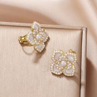1 Pair Sweet Streetwear Flower Plating Inlay Alloy Artificial Gemstones Artificial Pearls Drop Earrings Ear Studs sku image 18