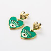1 Pair Retro Devil'S Eye Heart Shape Enamel Inlay 304 Stainless Steel Rhinestones 14K Gold Plated Earrings sku image 4