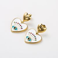 1 Pair Retro Devil'S Eye Heart Shape Enamel Inlay 304 Stainless Steel Rhinestones 14K Gold Plated Earrings sku image 3