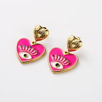 1 Pair Retro Devil'S Eye Heart Shape Enamel Inlay 304 Stainless Steel Rhinestones 14K Gold Plated Earrings sku image 2