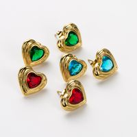 1 Pair Sweet Heart Shape Inlay 304 Stainless Steel Rhinestones 14K Gold Plated Ear Studs main image 1