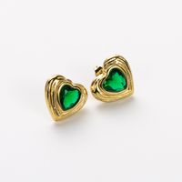 1 Pair Sweet Heart Shape Inlay 304 Stainless Steel Rhinestones 14K Gold Plated Ear Studs main image 4