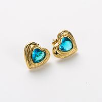 1 Pair Sweet Heart Shape Inlay 304 Stainless Steel Rhinestones 14K Gold Plated Ear Studs sku image 3
