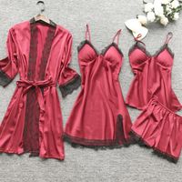 Women's Sexy Solid Color Imitated Silk Polyester Lace Shorts Sets main image 1