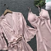 Women's Luxurious Sexy Solid Color Polyester Satin Lace Skirt Sets main image 2