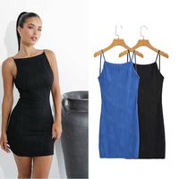 Women's Strap Dress Sexy Lettuce Trim Sleeveless Solid Color Above Knee Party Street main image 1