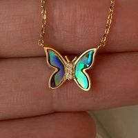 Shell Copper Streetwear Plating Inlay Butterfly Shell Pendant Necklace sku image 2