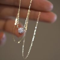 Luxurious Round Sterling Silver Plating Inlay Zircon 14k Gold Plated Solitaire Necklace main image 3