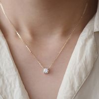 Luxurious Round Sterling Silver Plating Inlay Zircon 14k Gold Plated Solitaire Necklace main image 1