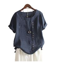 Women's T-shirt Short Sleeve T-shirts Button Casual Vintage Style Solid Color main image 6