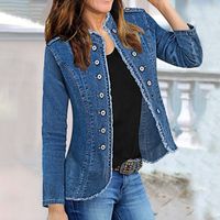 Women's Classic Style Solid Color Single Breasted Coat Denim Jacket main image 6