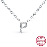 Sterling Silver Simple Style Classic Style Inlay Letter Zircon Pendant Necklace sku image 19