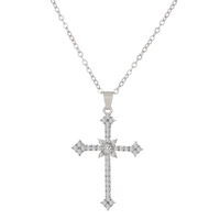 Vintage Style Cross Alloy Inlay Zircon Silver Plated Women's Pendant Necklace main image 2