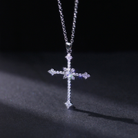 Vintage Style Cross Alloy Inlay Zircon Silver Plated Women's Pendant Necklace sku image 1