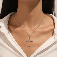 Vintage Style Cross Alloy Inlay Zircon Silver Plated Women's Pendant Necklace main image 3