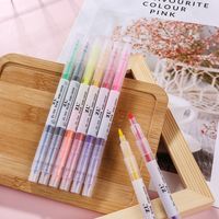 Color Double-headed Fluorescent Pen 6-color Students Use Color Pencil Key Line Marker Oblique Head Fluorescent Pen Watercolor Pen main image 2