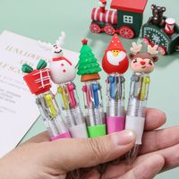 Christmas Mini Four-color Ballpoint Pen Cartoon  Pressing Pen Student Gift main image 4