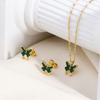 304 Stainless Steel 18K Gold Plated Romantic Simple Style Plating Inlay Butterfly Rhinestones Pendant Necklace main image 6