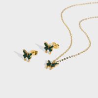 304 Stainless Steel 18K Gold Plated Romantic Simple Style Plating Inlay Butterfly Rhinestones Pendant Necklace main image 3