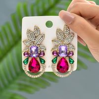 Elegant Luxurious Lady Leaf Alloy Inlay Artificial Gemstones Women's Earrings main image 4