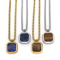 Retro Simple Style Square Titanium Steel Inlay Natural Stone Charms Pendant Necklace main image 1