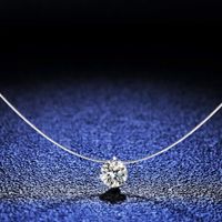 Simple Style Round Sterling Silver Inlay Moissanite Pendant Necklace main image 5