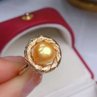 Retro Round Copper Plating Inlay Freshwater Pearl Rings sku image 4