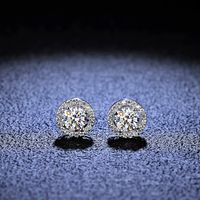 Simple Style Solid Color Sterling Silver Inlay Moissanite Ear Studs sku image 2