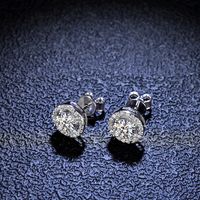 Simple Style Solid Color Sterling Silver Inlay Moissanite Ear Studs main image 4