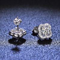 Simple Style Flower Sterling Silver Inlay Moissanite Zircon Ear Studs main image 3