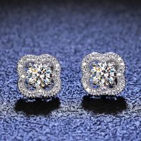 Style Simple Fleur Argent Sterling Incruster Moissanite Zircon Boucles D'oreilles main image 2