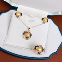 Lady Flower Copper Plating Inlay Freshwater Pearl Shell Jewelry Set sku image 5